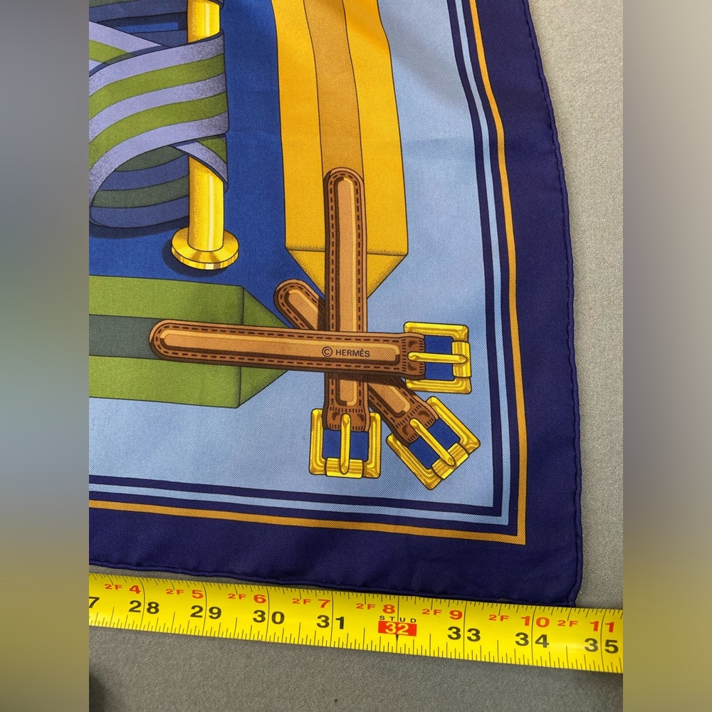 Hermes Scarf Les Sangles‎ Silk forever scarfJ Metz Blue background - Picture 6 of 8